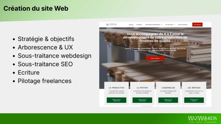 refonte du site web vitrine pour présenter les différentes offres et le positionnement ProWood Solutions