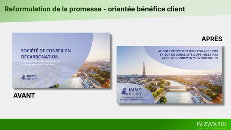 Transformation de la promesse Immosteam : passage d'une logique descriptive technique à une traduction des bénéfices clients